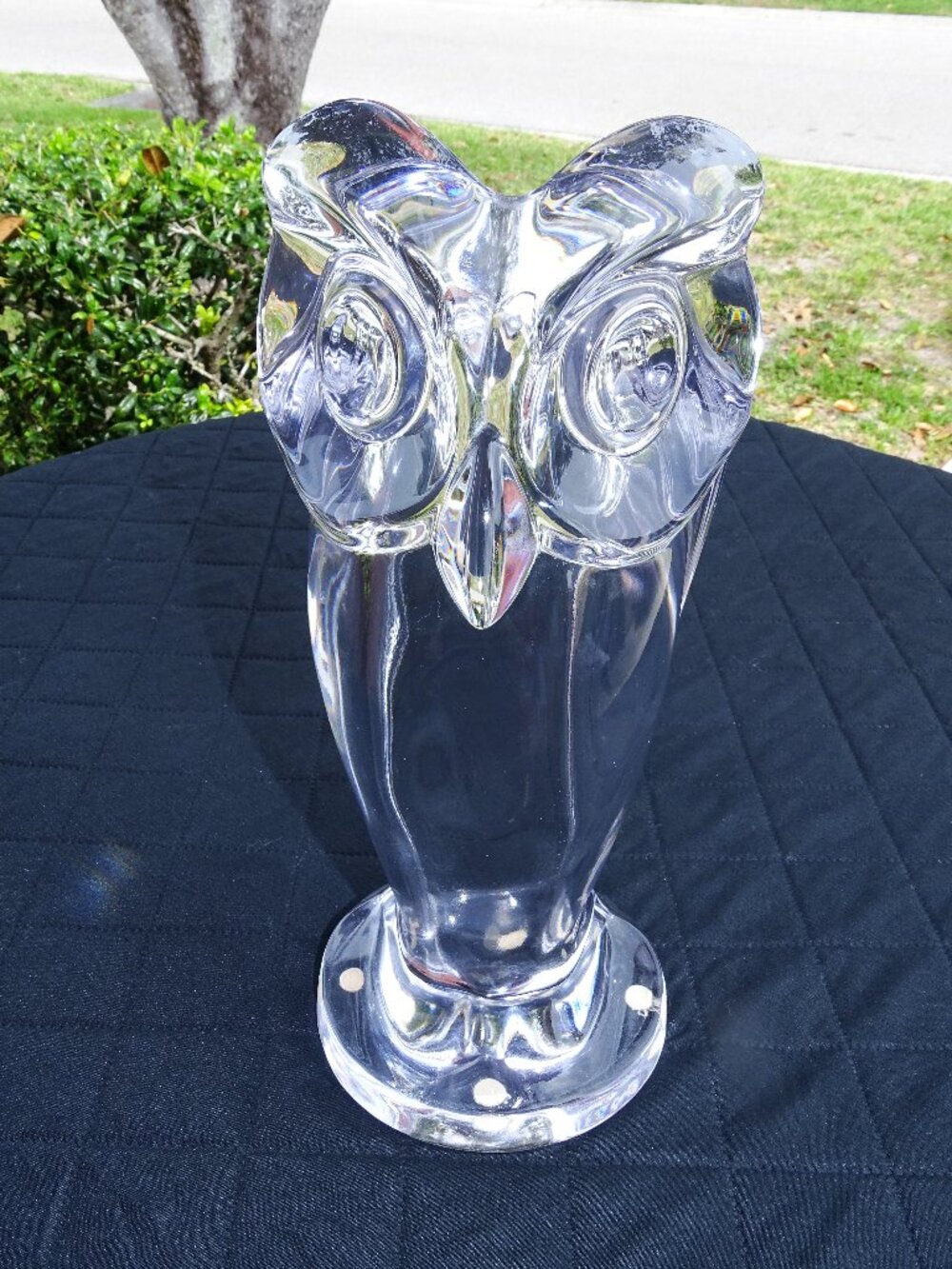 Vintage Sevres France Crystal Owl Sculpture - Signed 11.5" Hibou Figurine